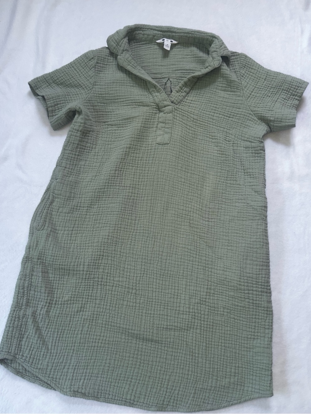 Three Dots Sage Green 100%‎ Cotton Gauze Short Sleeve Pocket Shirt Dress M